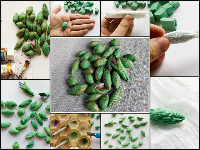 tutorial - Polymer clay beads textured with crepe paper