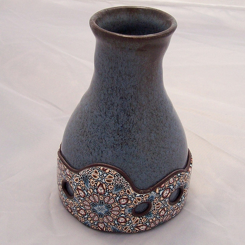 Handmade Vase with Polymer Clay Decoration, by CAG
