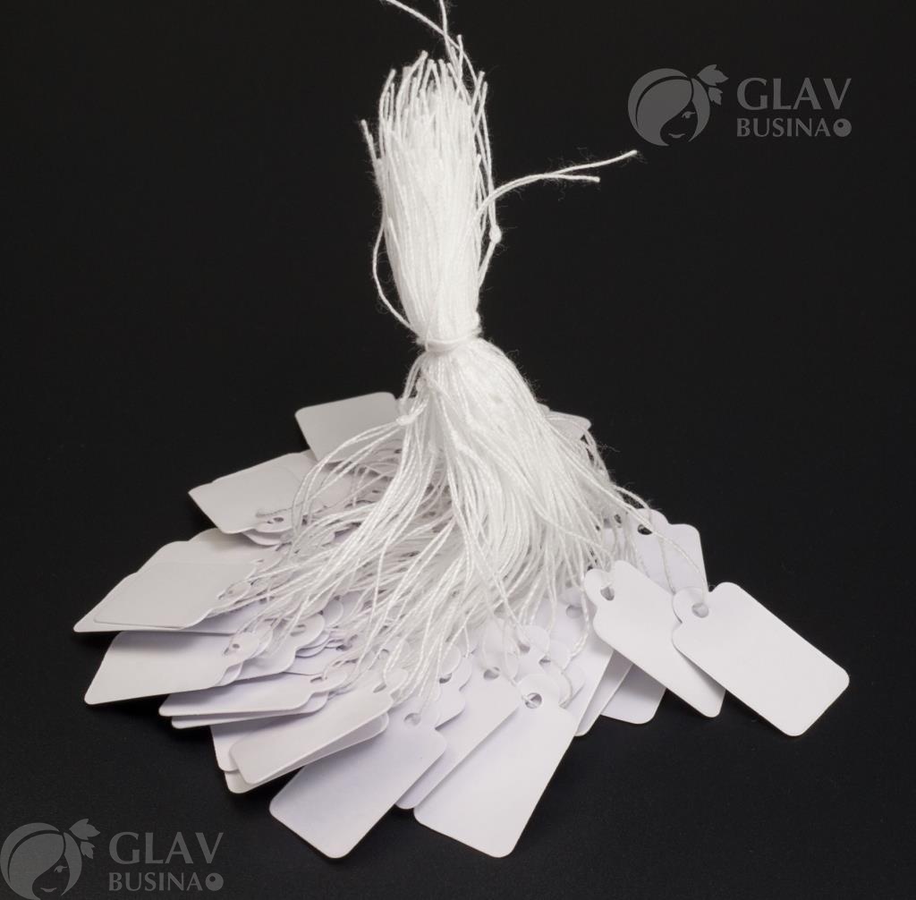 Белые бумажные ценники для украшений, прямоугольные, на нитке, размер 23х13 мм, чистый дизайн для маркировки цен.