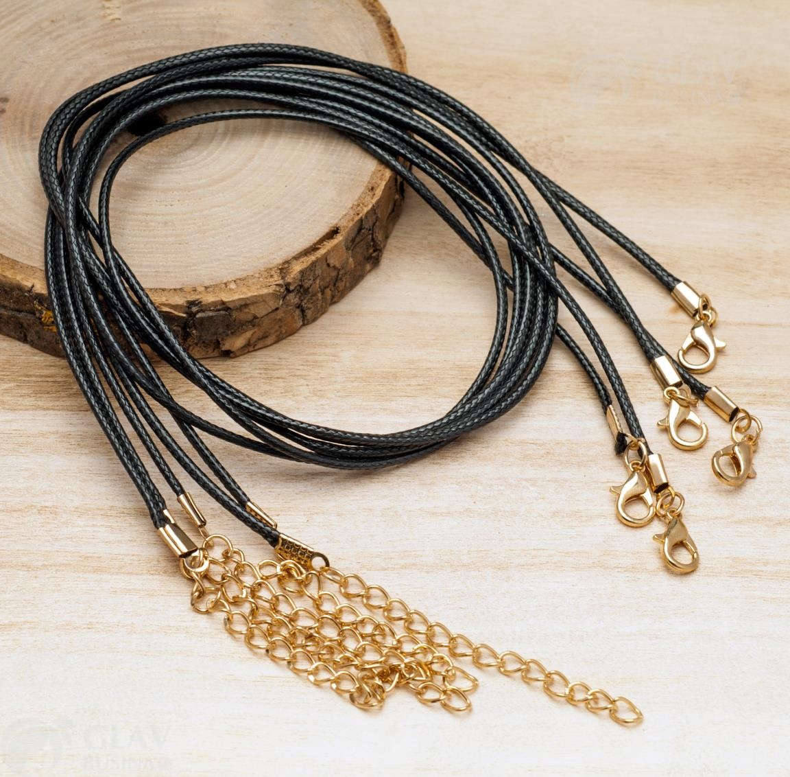 Черный полиэстровый вощеный кулонный шнур 45см, золотая фурнитура, имитация змеиной кожи, блестящий, высококачественный материал.