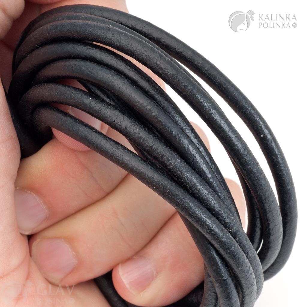Черный кожаный шнур диаметром 4 мм для изготовления кулонов и браслетов, качественный и экономичный, продается на метраж.