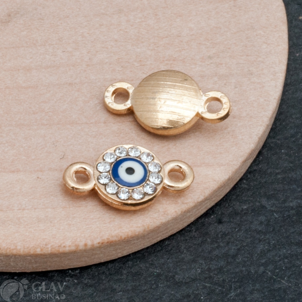 Коннектор из бижутерного сплава,  Маленький круг с глазом, 8х14х3мм, отв-я 1мм, цвет золото.