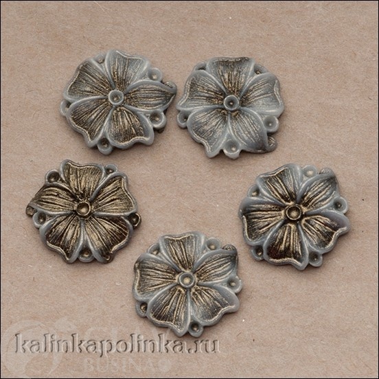 Акриловый кабошон в форме цветка, оттенки серого и бронзы, размеры 15х3мм, упаковка 2 штуки.