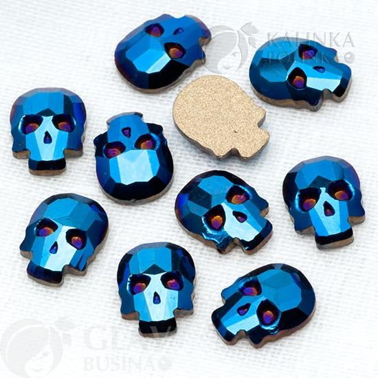 Стразы хрустальные без отверстий в форме черепа, синий металлик, размер 10х7.5мм, 2шт. Завершите свой образ с элегантными аксессуарами!