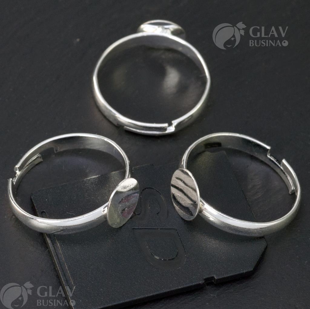 Основа для кольца из латуни, площадка 8мм, шинка 3х1мм, р-р  17мм, регулируемый, цвет серебро.