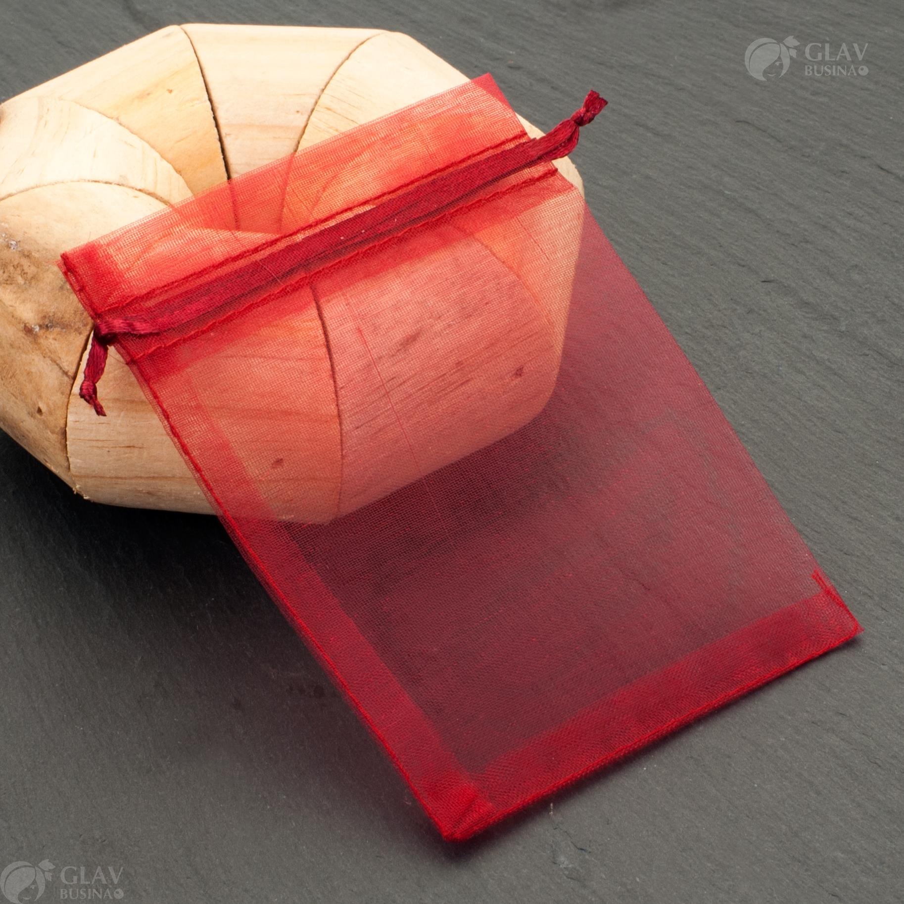 Бордовые мешочки из органзы с лентой, размером 9x12 см, идеальны для упаковки подарков и украшений.