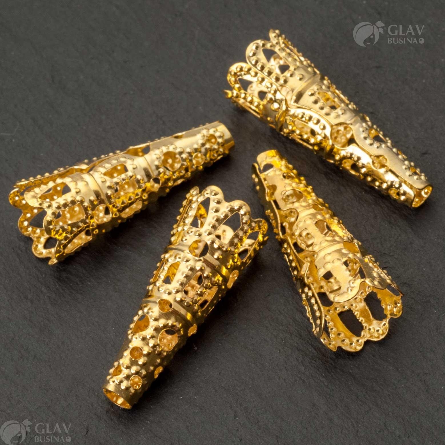 Шапочки-конусы для бусин, железные, 22х8мм, отверстие 2.5мм, цвет - русское золото, подходят для ювелирных изделий и рукоделия.