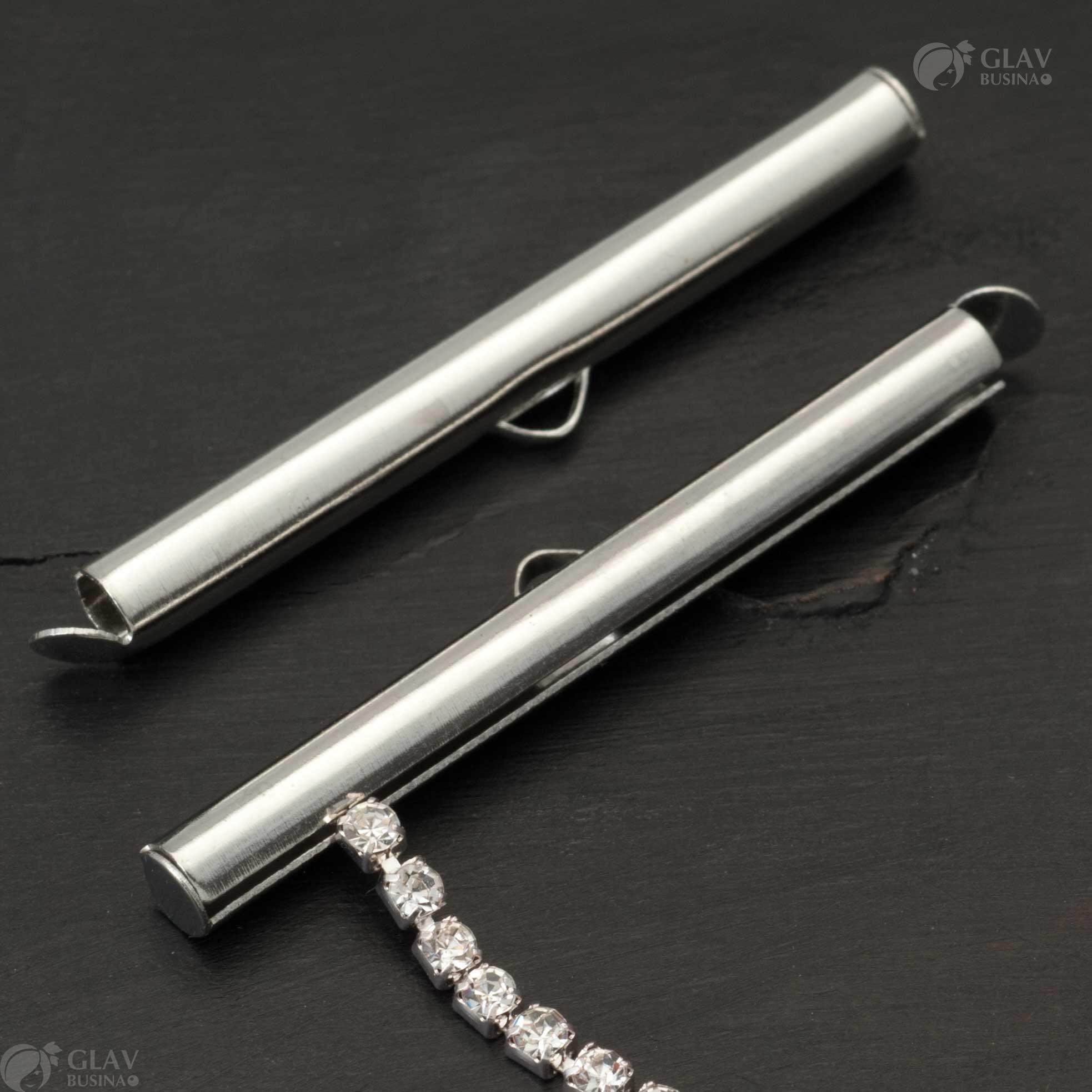 Концевики-трубочки для стразовой цепочки железные, р-р 40х4мм, отв-е 1х2.5мм, цвет платина.