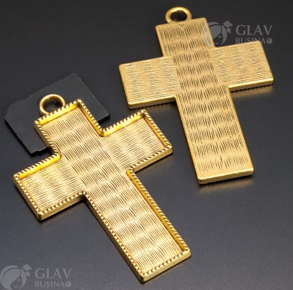 Подвеска-крест античное золото, бижутерный сплав, 80x53x4мм, для заливки, отверстие 6мм, символ веры и духовности.