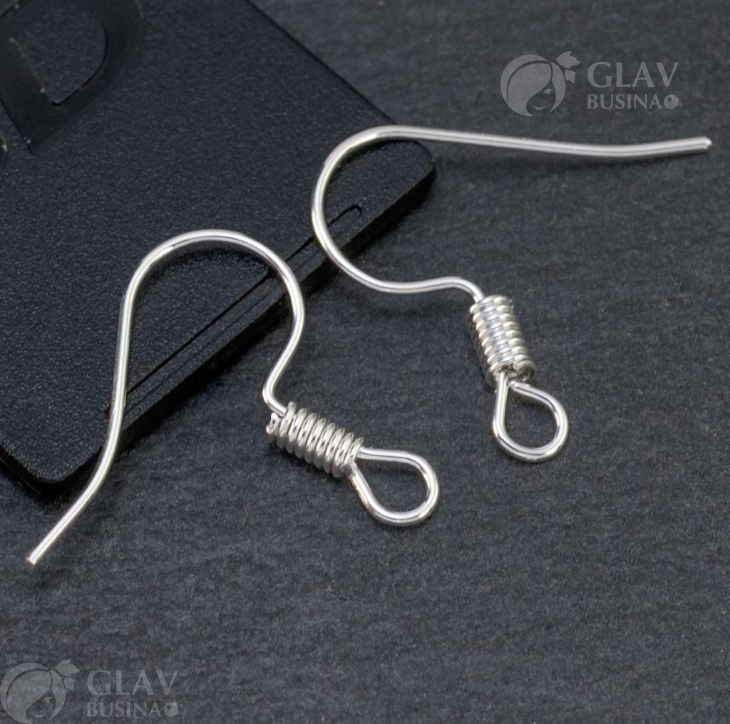 Швензы-крючки серебристого цвета с пружинкой, 16х14х0.6 мм, для создания сережек, добавляющие объем основанию.