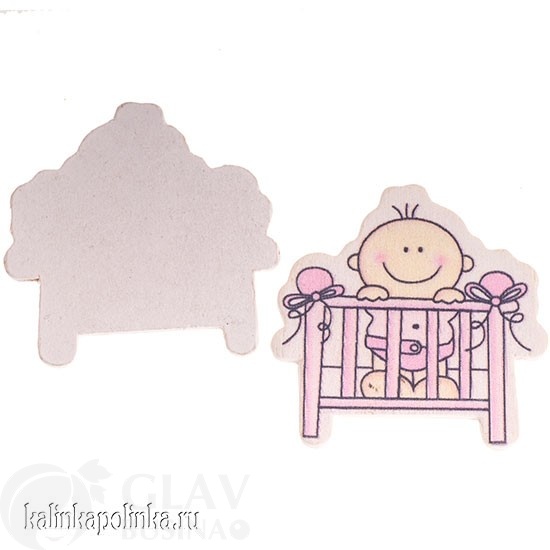 Деревянный кабошон 40x41мм с изображением девочки в кроватке, для украшения детских блокнотов, одежды, игрушек.